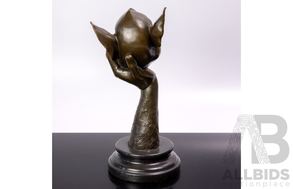 Bronze Bust of the Satisfied Devil, on Marble, by Juno, Contemporary