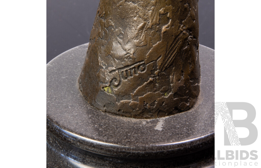 Bronze Bust of the Satisfied Devil, on Marble, by Juno, Contemporary