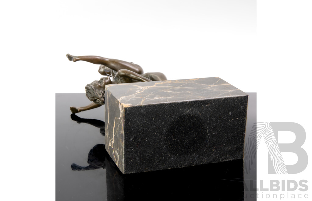 Bronze Statue of Leap Frogging Children, on Marble Socle, Contemporary