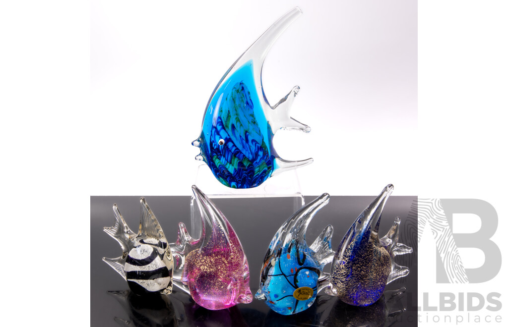 Collection Five Art Glass Angel Fish Including Rikaro Example