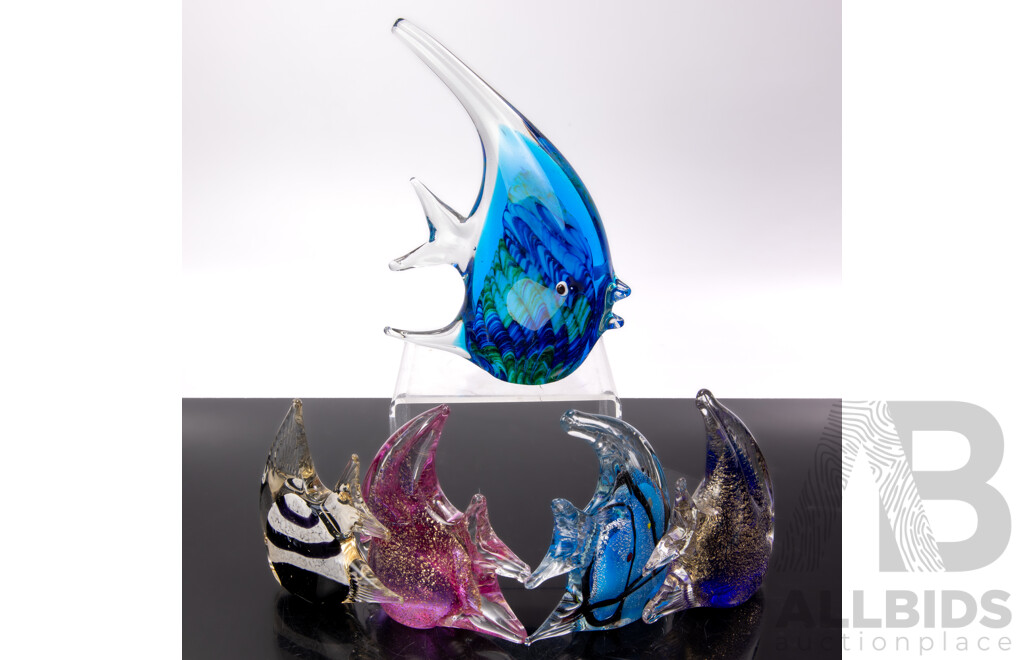 Collection Five Art Glass Angel Fish Including Rikaro Example
