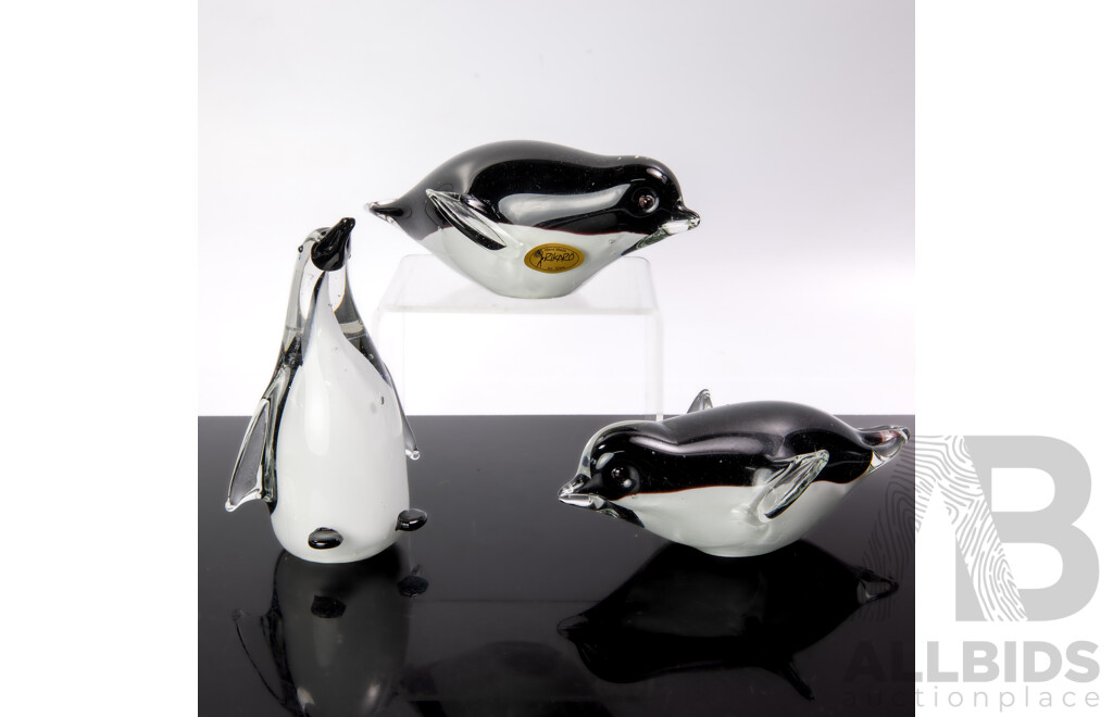 Collection Three Art Glass Rikaro Penguin Figures