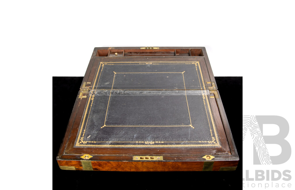 Antique Mahogany Writing Slope with Leather Detail to Interior and Brass Mountings