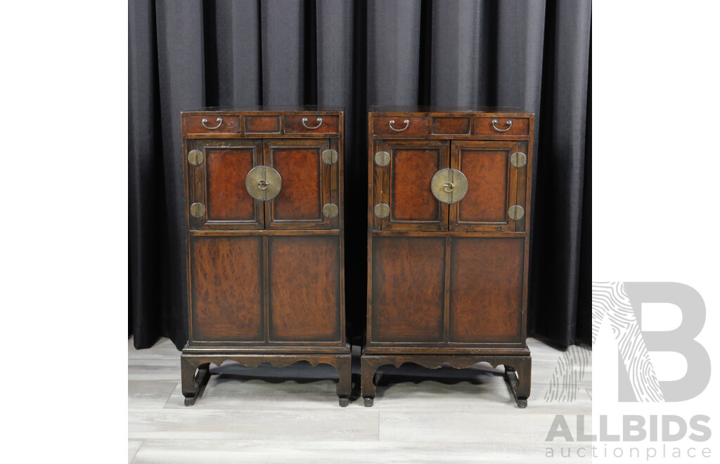 Pair of Korean Elm Side Cabinets