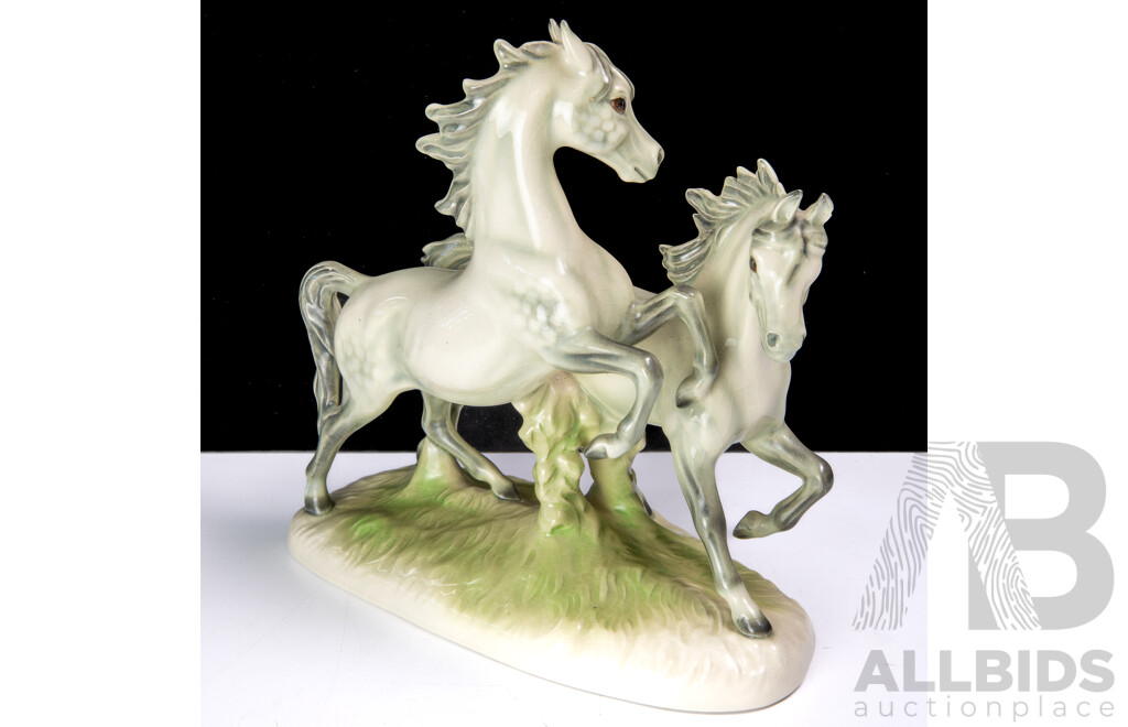 Retro West German Ceramic Spirited Horses Statue