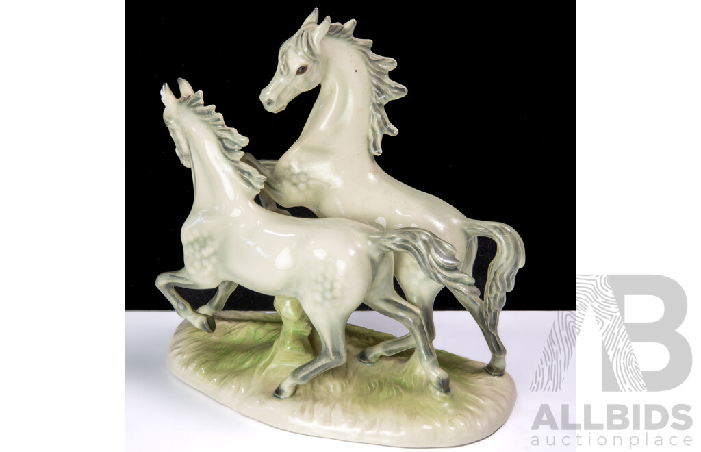 Retro West German Ceramic Spirited Horses Statue
