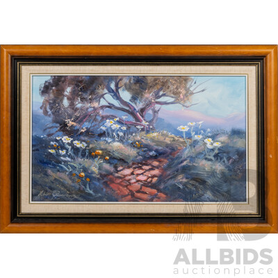 Alan Clive Grosvenor (20th Century, Australian, 1925-2012), Snowy Mountain Springtime, (1998), Oil on Masonite, 44 x 64 cm (frame)