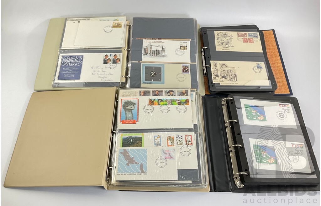 Four Albums of Australian First Day Covers and Stamp Packs, Examples Spanning 1951 to 1989 Including Commonwealth of Australia Jubilee, Bicentennial, Expo 1988