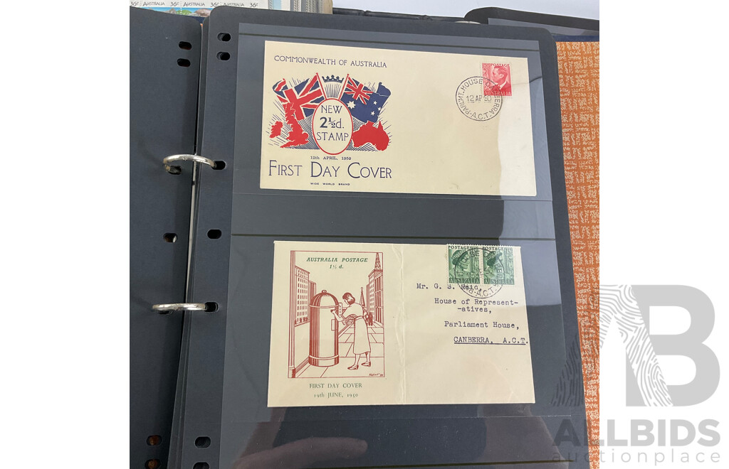 Four Albums of Australian First Day Covers and Stamp Packs, Examples Spanning 1951 to 1989 Including Commonwealth of Australia Jubilee, Bicentennial, Expo 1988