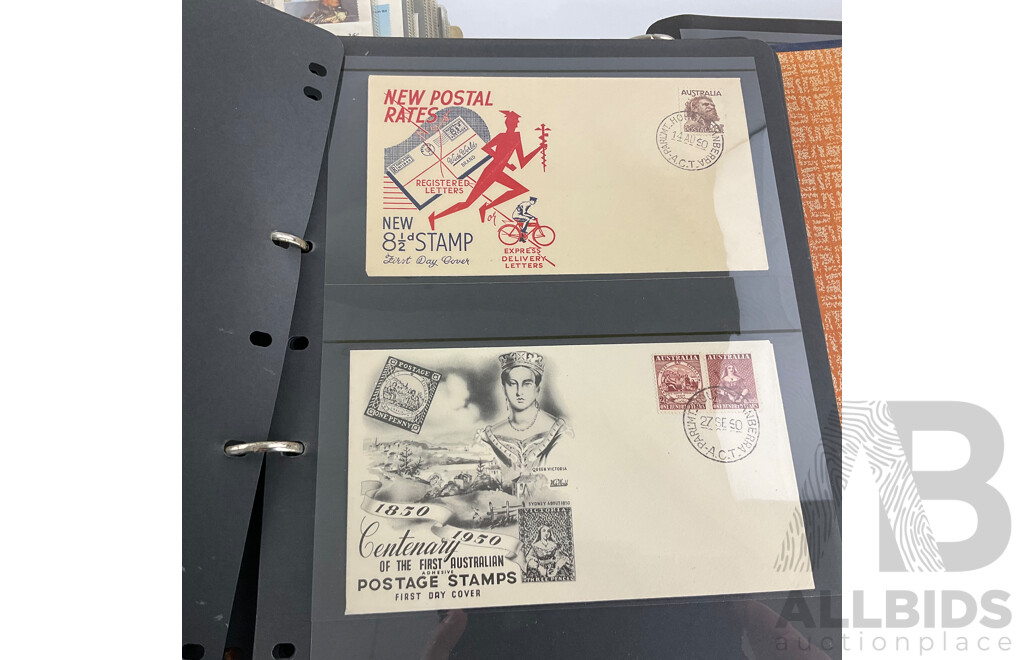 Four Albums of Australian First Day Covers and Stamp Packs, Examples Spanning 1951 to 1989 Including Commonwealth of Australia Jubilee, Bicentennial, Expo 1988