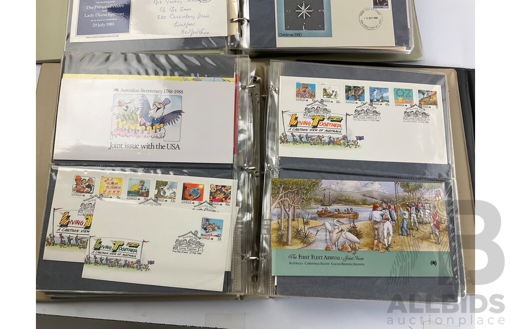 Four Albums of Australian First Day Covers and Stamp Packs, Examples Spanning 1951 to 1989 Including Commonwealth of Australia Jubilee, Bicentennial, Expo 1988
