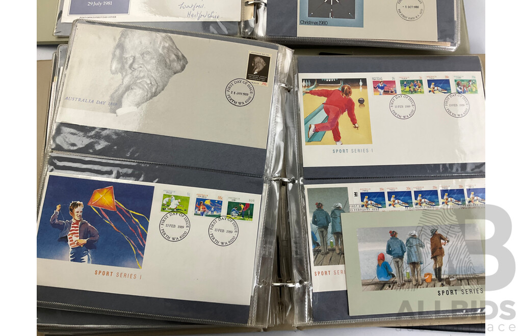 Four Albums of Australian First Day Covers and Stamp Packs, Examples Spanning 1951 to 1989 Including Commonwealth of Australia Jubilee, Bicentennial, Expo 1988