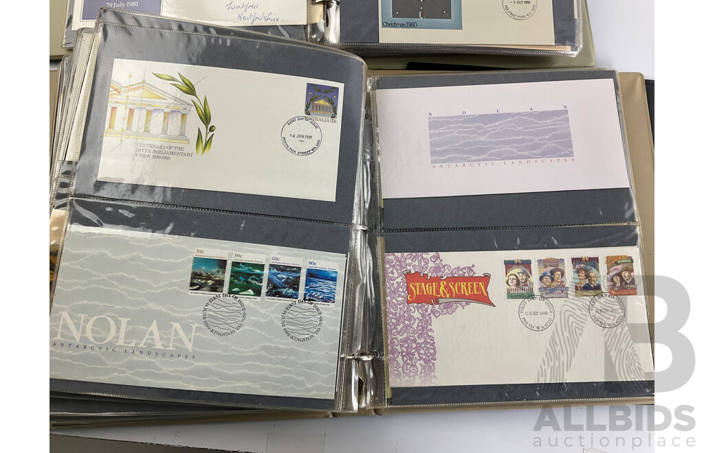Four Albums of Australian First Day Covers and Stamp Packs, Examples Spanning 1951 to 1989 Including Commonwealth of Australia Jubilee, Bicentennial, Expo 1988