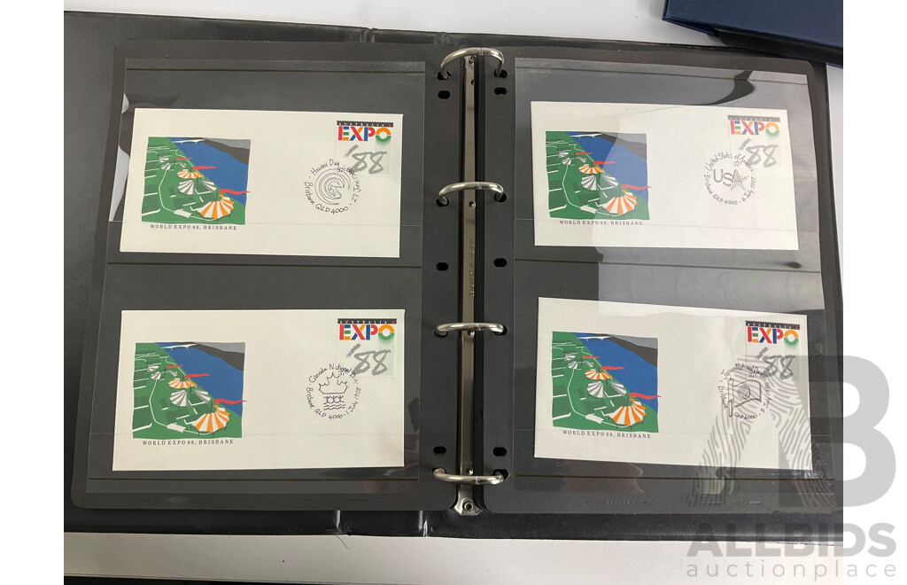 Four Albums of Australian First Day Covers and Stamp Packs, Examples Spanning 1951 to 1989 Including Commonwealth of Australia Jubilee, Bicentennial, Expo 1988
