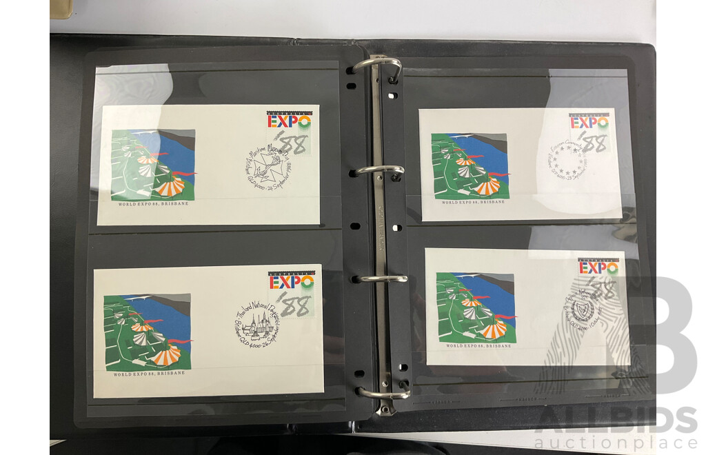 Four Albums of Australian First Day Covers and Stamp Packs, Examples Spanning 1951 to 1989 Including Commonwealth of Australia Jubilee, Bicentennial, Expo 1988