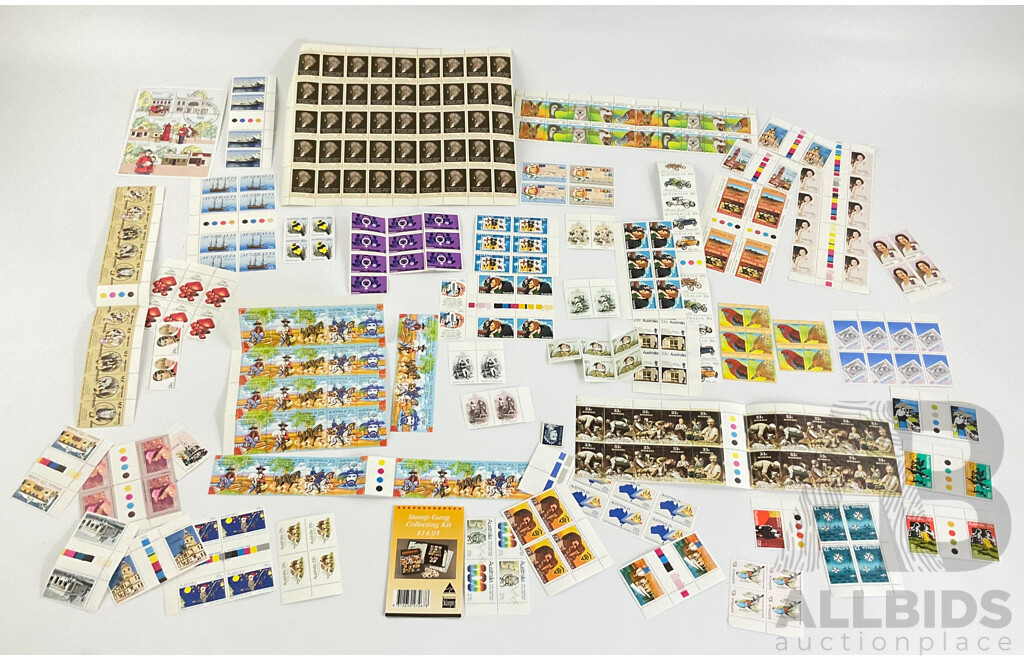Australian 1980's Mint Stamps, Strips, Blocks and Gutters Including Waltzing Matilda, APEX, Click Go the Shears, Charles and Diana QE2 and More