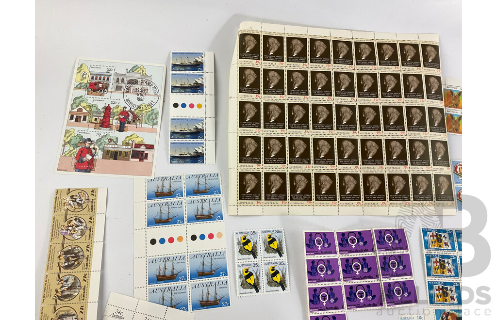 Australian 1980's Mint Stamps, Strips, Blocks and Gutters Including Waltzing Matilda, APEX, Click Go the Shears, Charles and Diana QE2 and More
