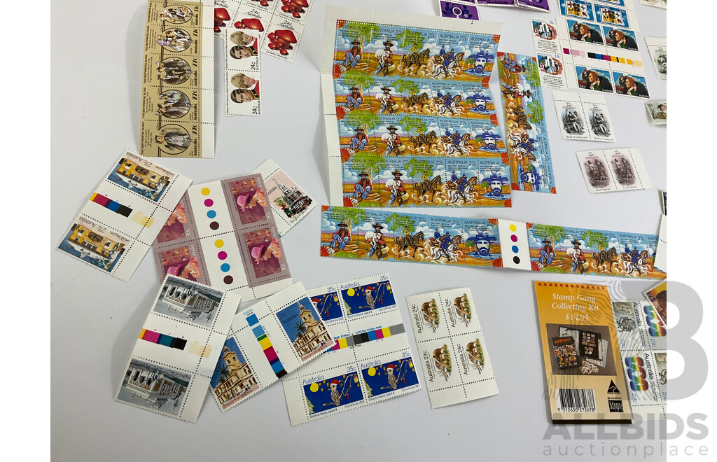 Australian 1980's Mint Stamps, Strips, Blocks and Gutters Including Waltzing Matilda, APEX, Click Go the Shears, Charles and Diana QE2 and More