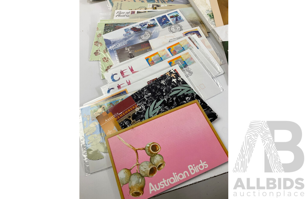 Collection of Australian Stamp Packs and First Day Covers Spanning 1970's to 1990's, Selected Issues, Australian Birds, Bicentennial, Community Welfare and More