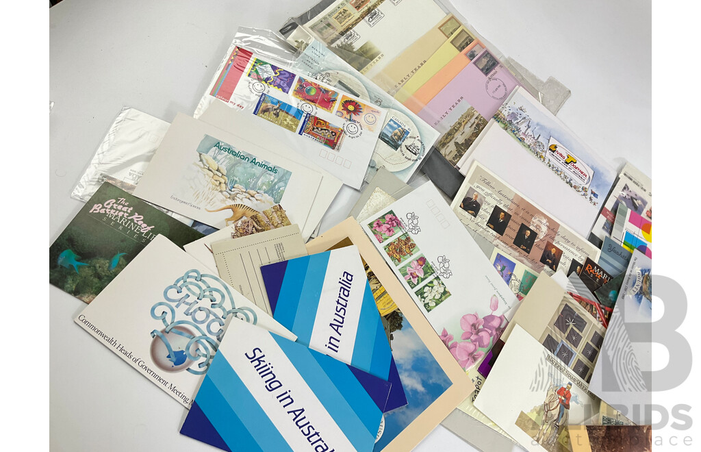 Collection of Australian Stamp Packs and First Day Covers Spanning 1970's to 1990's, Selected Issues, Australian Birds, Bicentennial, Community Welfare and More