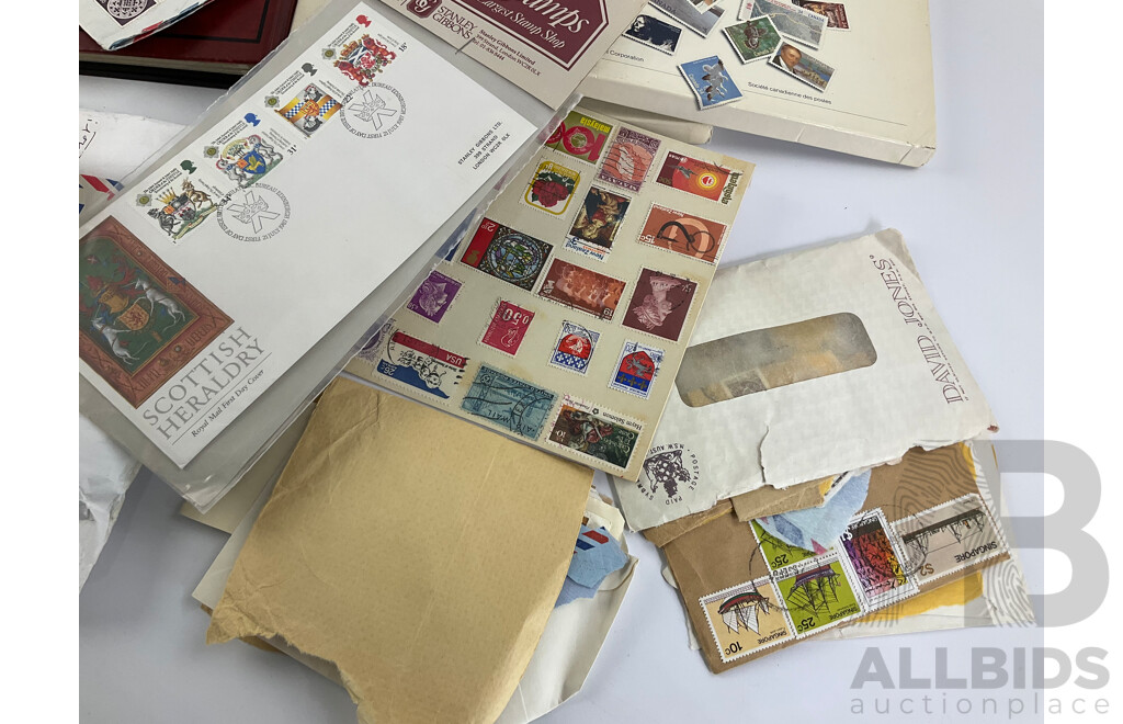 Collection of Australian Stamp Packs and First Day Covers with Cancelled Intentional Stamps, Canadian 1985, 1986 Souvenir Collections, Micronesia Album, Philately Album