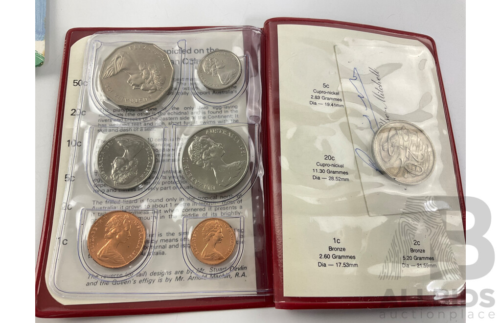 Australian RAM 1981 UNC Coin Set, Two 1994 International Year of the Family PNCs, 1997 Donald Bradman PNC