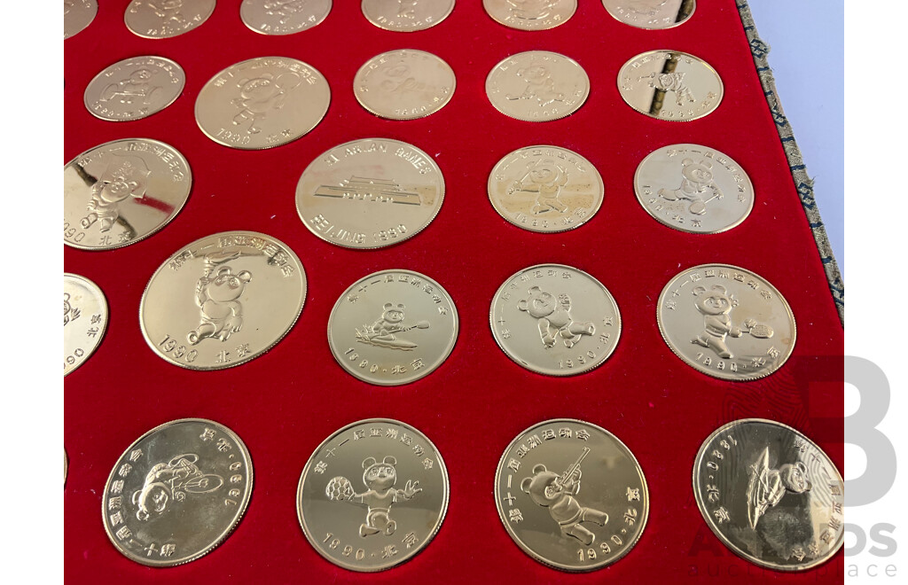 Beijing 1990 XI Asian Games Thirty Four Gold Tone Coin Set