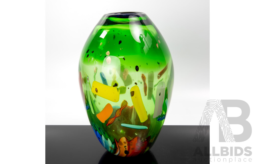 Retro Art Glass Vase with Aventurine Inclusions