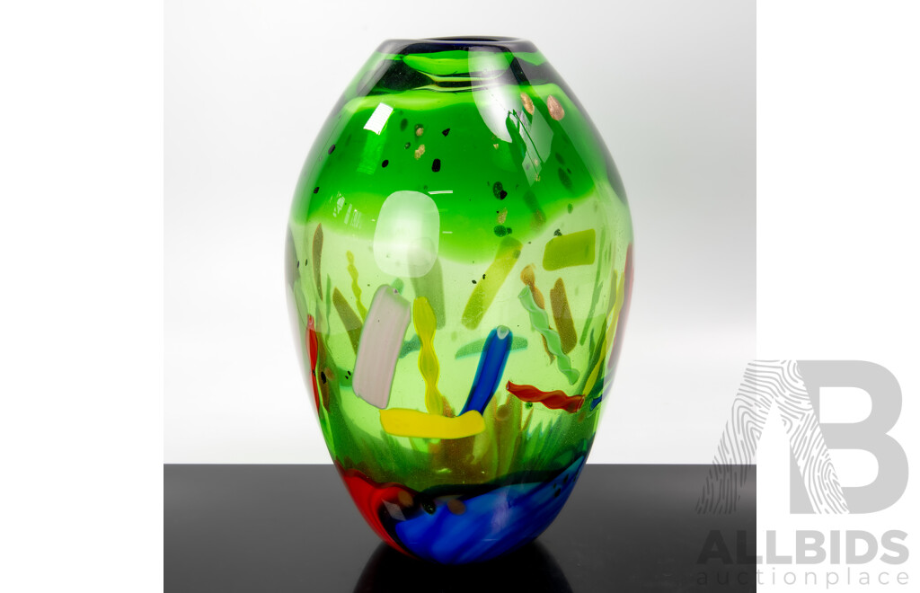 Retro Art Glass Vase with Aventurine Inclusions