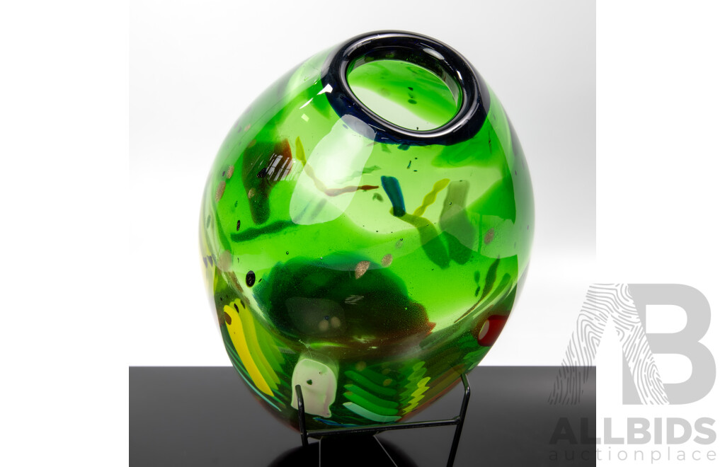 Retro Art Glass Vase with Aventurine Inclusions