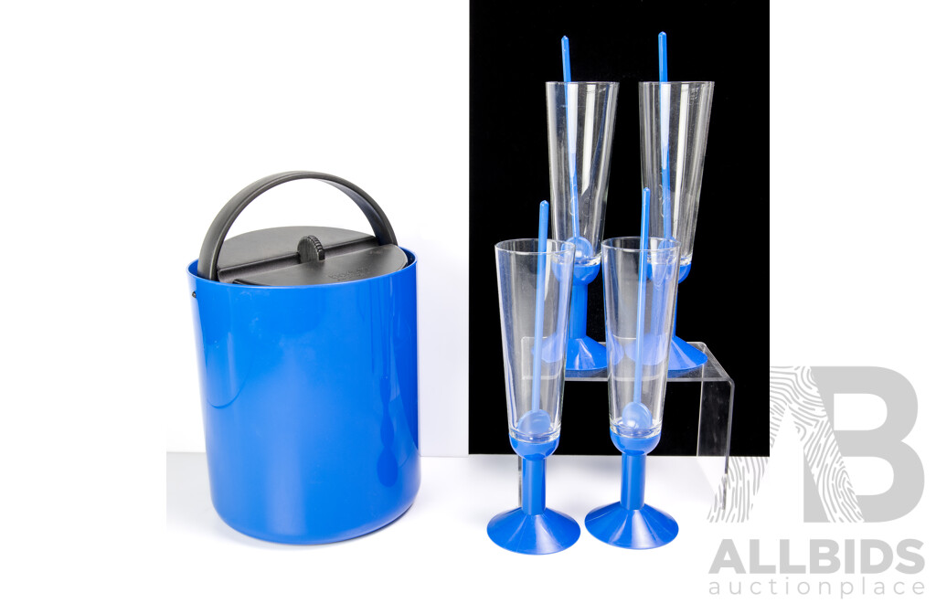 Retro Bodum Swiss Lidded Ice Bucket Along with Set Four Funky Chanpagne Flutes