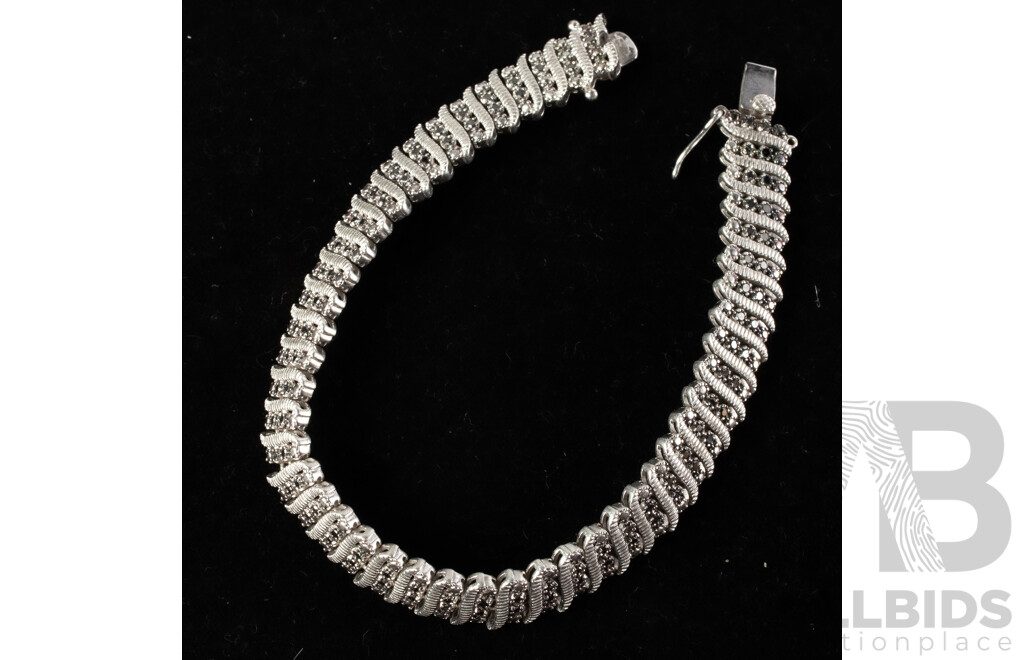 Sterling Silver Black Diamond Tennis Bracelet, Est TDW 1.50ct, 19.5cm, 19.30 Grams