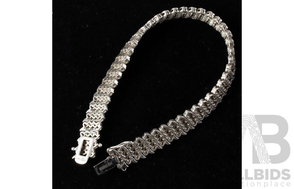 Sterling Silver Black Diamond Tennis Bracelet, Est TDW 1.50ct, 19.5cm, 19.30 Grams