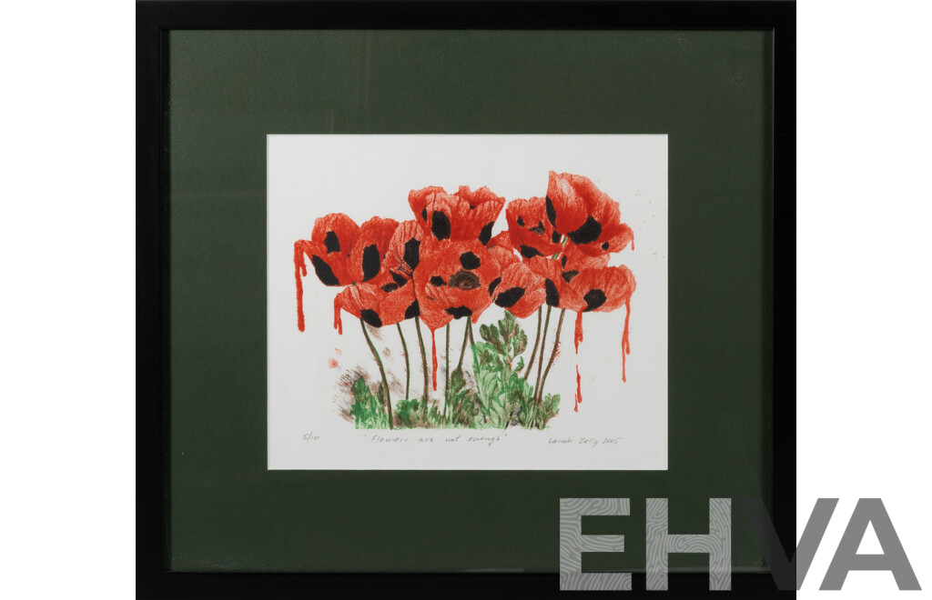 Barak Zelig, (20th Century, Israeli-Born Australian, 1963-), 'Flowers Are Not Enough' Editioned 5 of 10, Signed Original Lithograph, 42.5 x 37 cm (frame)