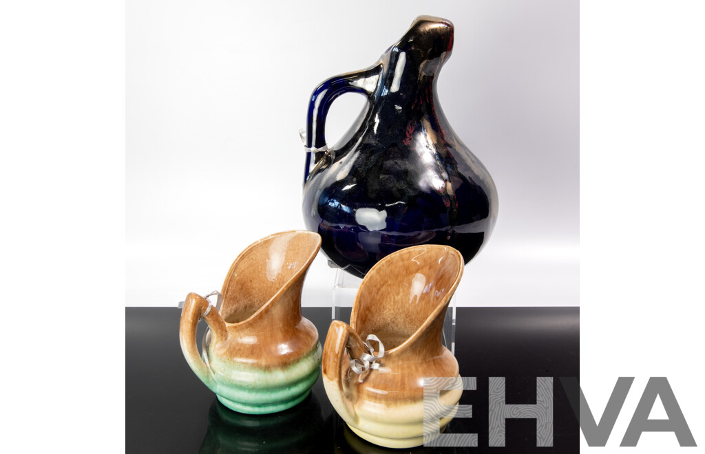 Retro Australian Daisy Ware Pottery Jug Along with Pair Pates Pottery Jugs