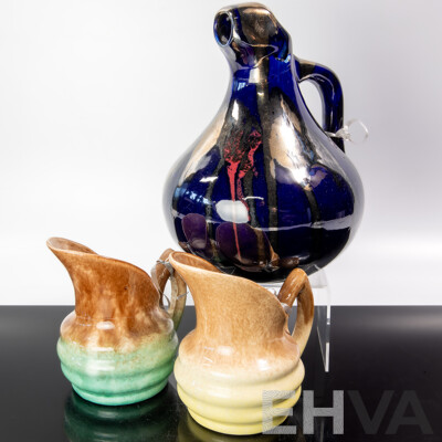 Retro Australian Daisy Ware Pottery Jug Along with Pair Pates Pottery Jugs