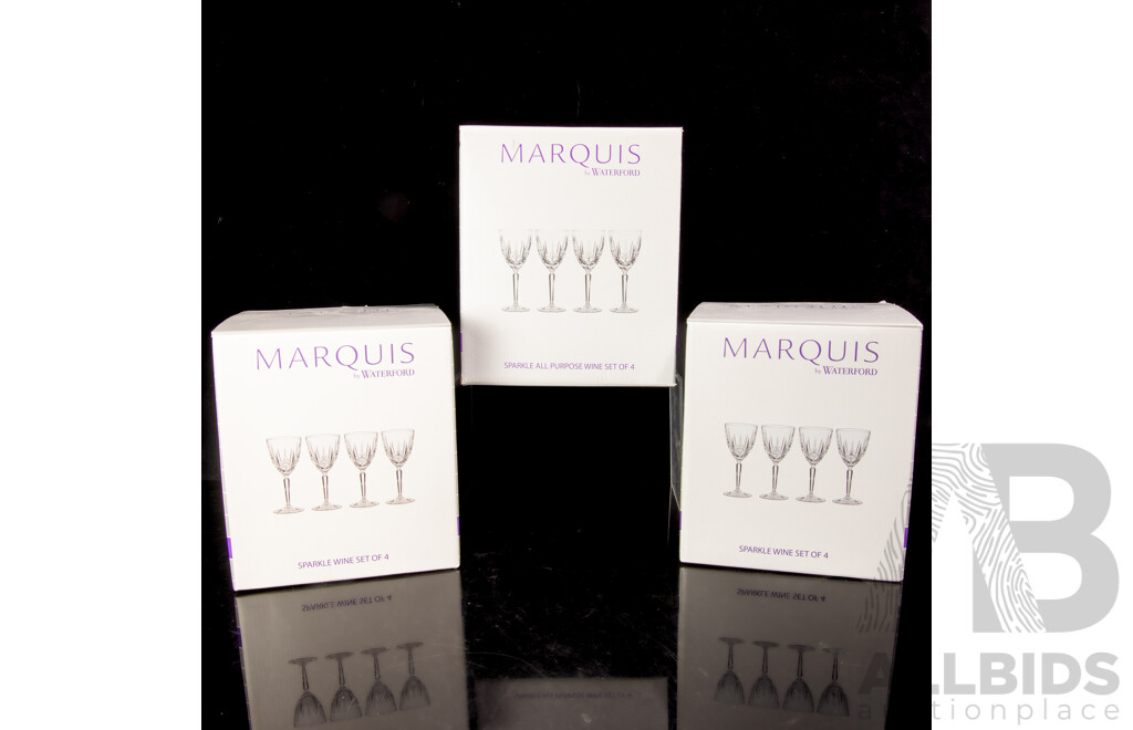Collection Three Sets of Four Marquis by Waterford Cut Crystal Wine Glasses