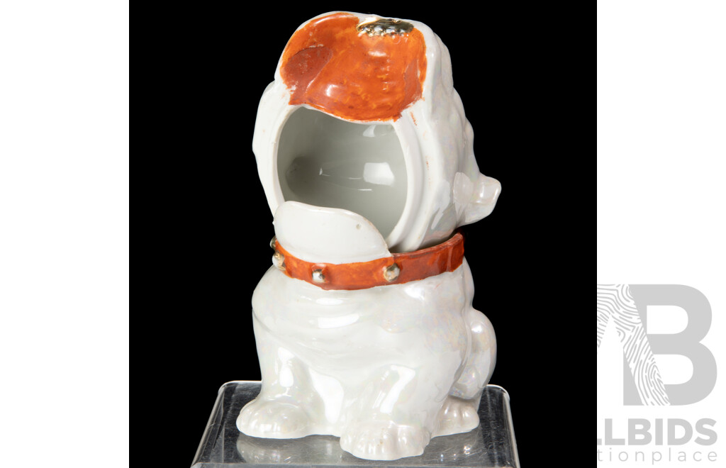 Retro Japanese Lusterware Bulldog Jam Pot Along with Two USSR Porcelain Hand Painted Bird Figures