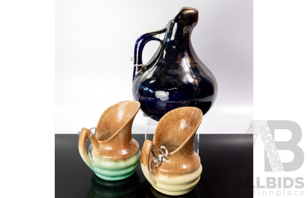 Retro Australian Daisy Ware Pottery Jug Along with Pair Pates Pottery Jugs
