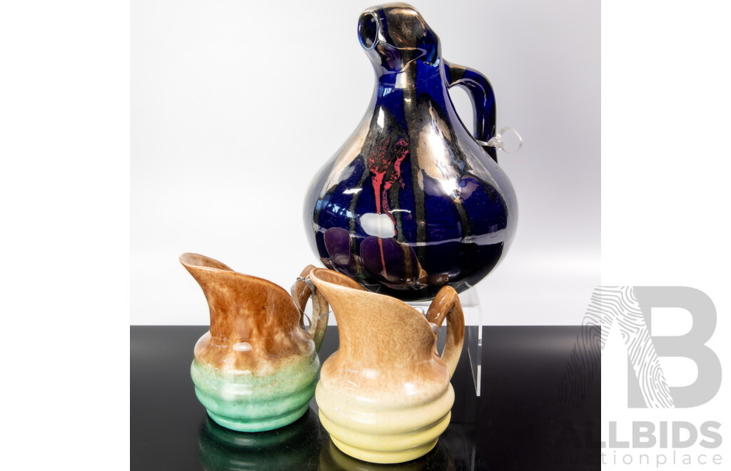 Retro Australian Daisy Ware Pottery Jug Along with Pair Pates Pottery Jugs