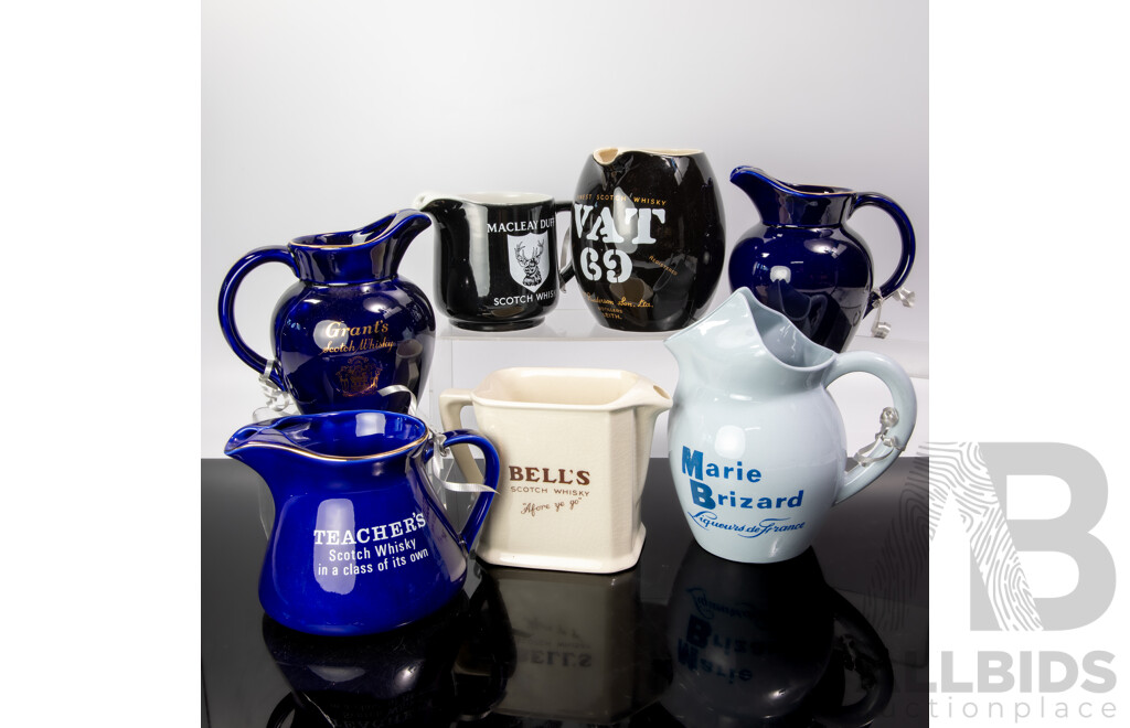 Collection Seven Mostly Wade Ceramic Whisky Advertising Jugs