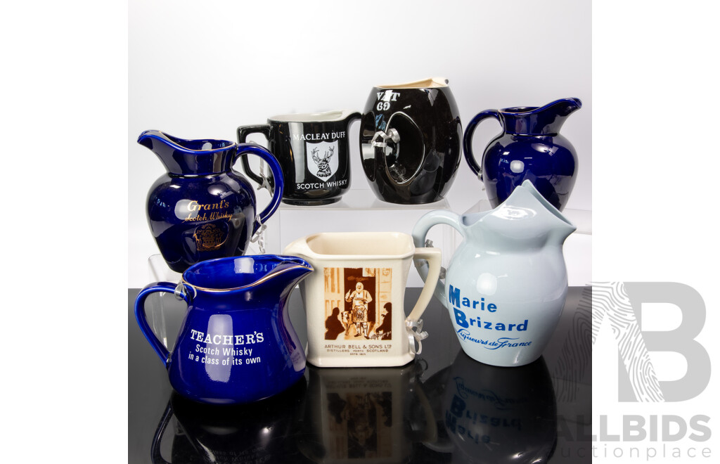 Collection Seven Mostly Wade Ceramic Whisky Advertising Jugs