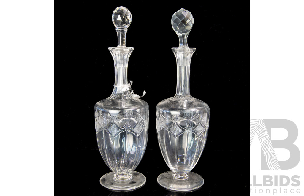 Pair Antique Late Victorian Footed Crystal Decanters with Stoppers