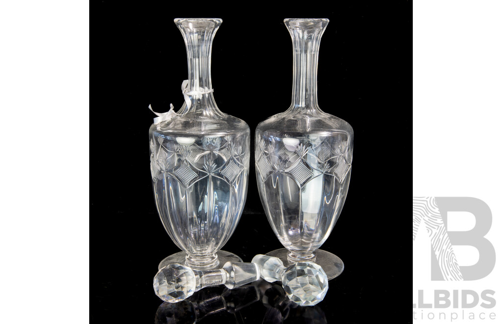 Pair Antique Late Victorian Footed Crystal Decanters with Stoppers