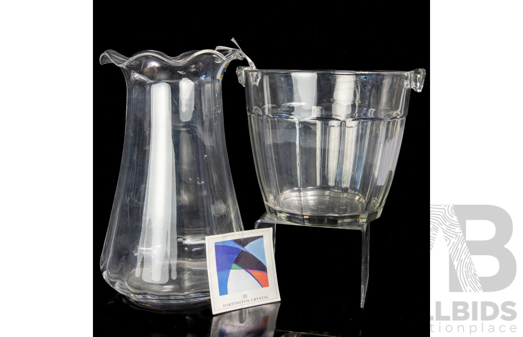 Large English Dartington Crystal Vase Along with Vintage Art Deco Crystal Champagne Bucket