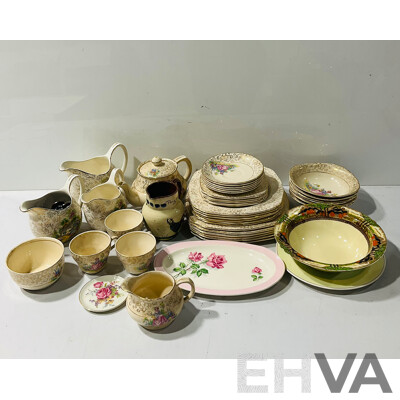 Vintage 35 Piece Tunstall Crinoline Lady Tea Service Along with Other Vintage Porcelain