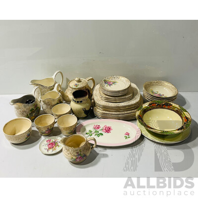 Vintage 35 Piece Tunstall Crinoline Lady Tea Service Along with Other Vintage Porcelain