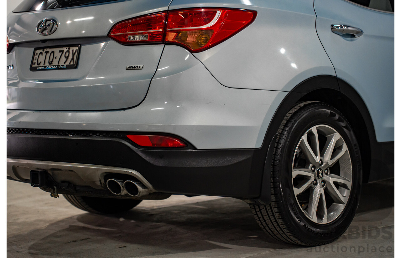 7/2013 Hyundai Santa Fe Elite CRDi (4x4) DM 4d Wagon Glacier Blue Metallic Turbo Diesel 2.2L - 7 Seater