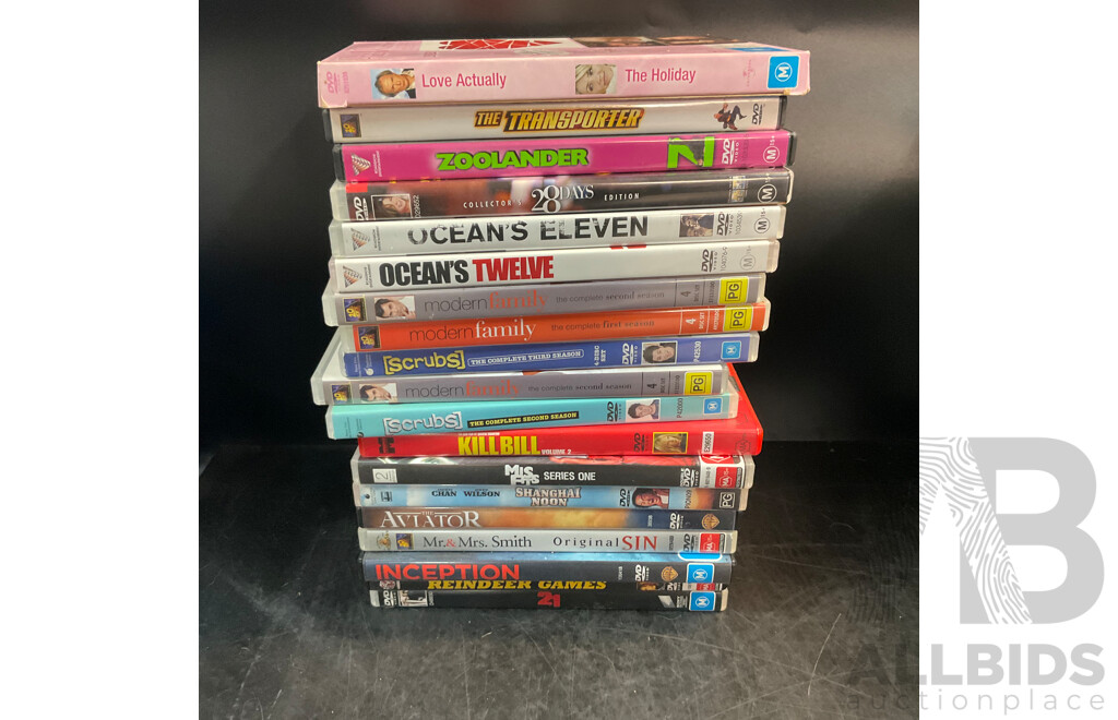 Bulk Lot of DVDs Including Scrubs, Lord of the Rings, Modern Family and More