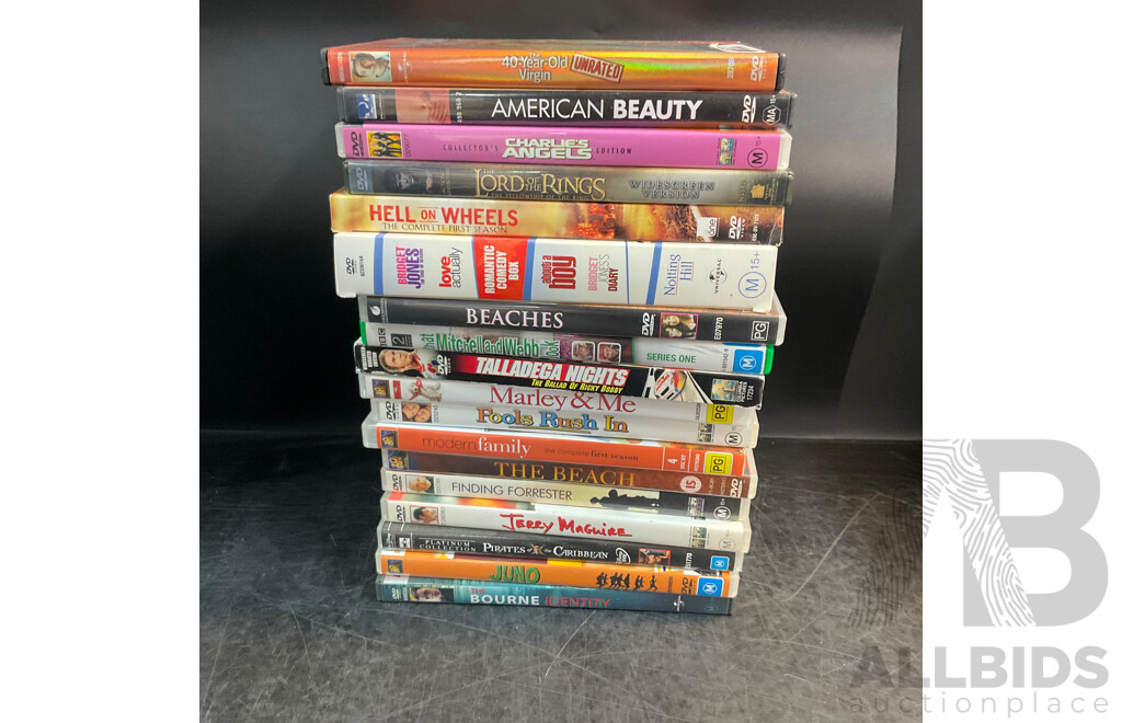 Bulk Lot of DVDs Including Scrubs, Lord of the Rings, Modern Family and More